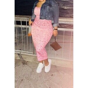 Pink Floral Milkmaid Maxi Dress Tie Strap Cottagecore Summer Women’s X-Large